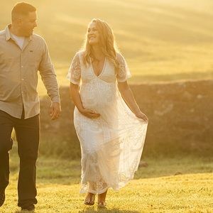 PinkBlush White Lace Mesh Overlay Maternity Dress